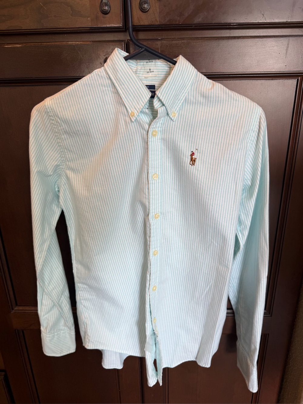 Ralph Lauren Women’s Size 0 Slim Fit Blue & White Striped Button-Down Shirt NWT
